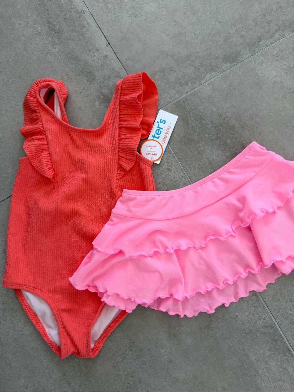 Carters One-Piece Swimsuit ribbed ruffled - orange